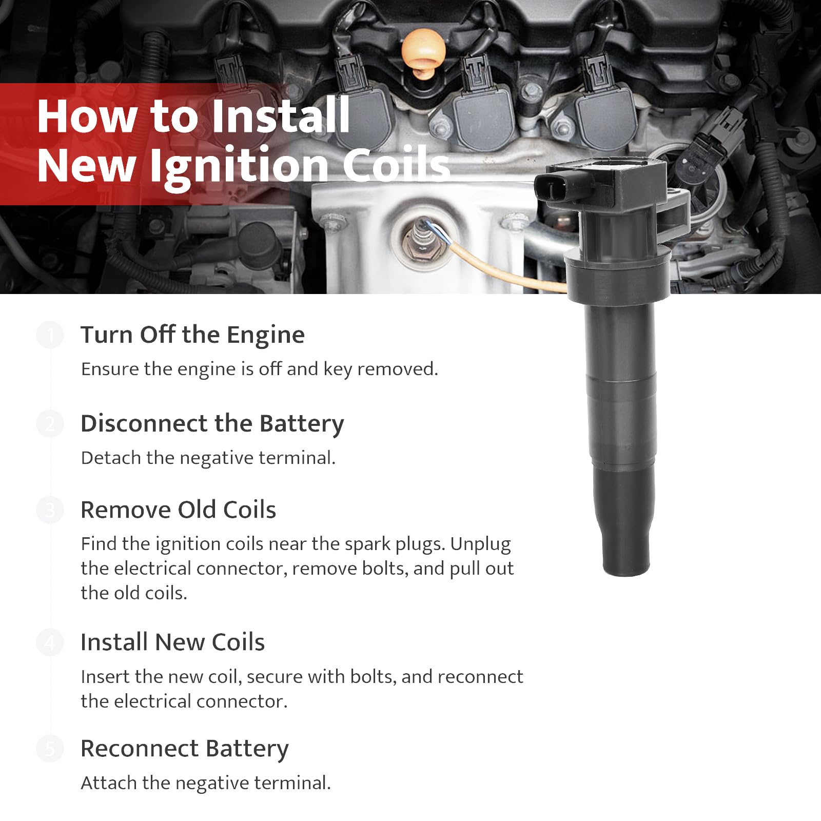 High Performance Ignition Coil Pack Replacement for Hyundai Santa Fe Sonata Veracruz Azera Genesis Coupe & Kia Sorento Optima Rondo Sedona Amanti (2007-2016) - Compatible with 3.3L 3.8L V6 Engines - UF546 - Perfect for Smooth Engine Starts & Improved Fuel Efficiency
