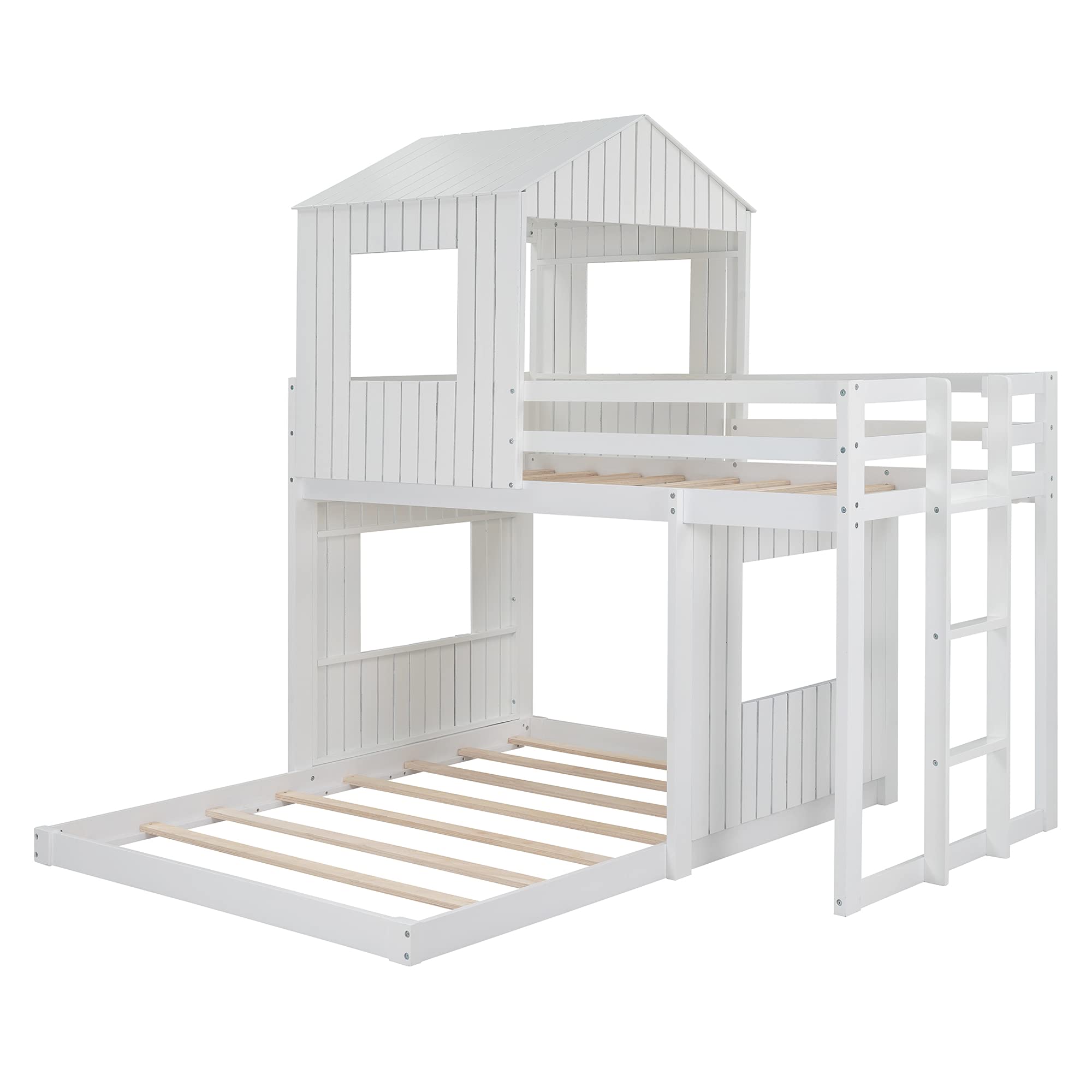 Harper & Bright Twin Over Full Bunk Bed - Wood Playhouse for Kids, White | Space-Saving Kids Room Furniture