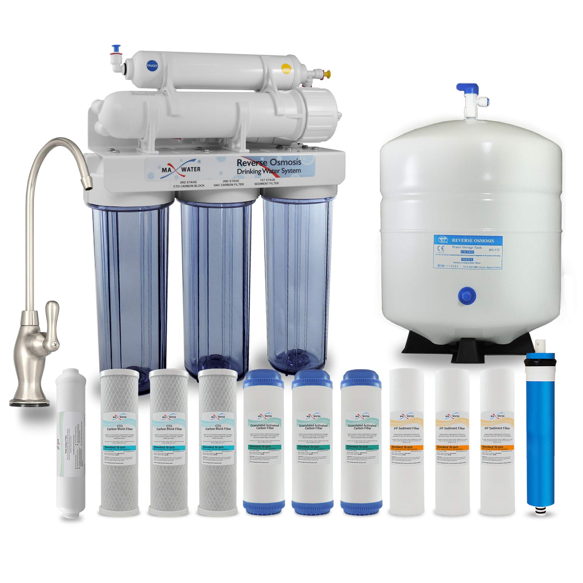 5-Stage Reverse Osmosis Water Filtration System for Home - Under Sink RO Water Purifier with BN D Faucet & 50 GPD Tank + 7 Extra Filters | Clean Drinking Water for Kitchen, Office & RV Use