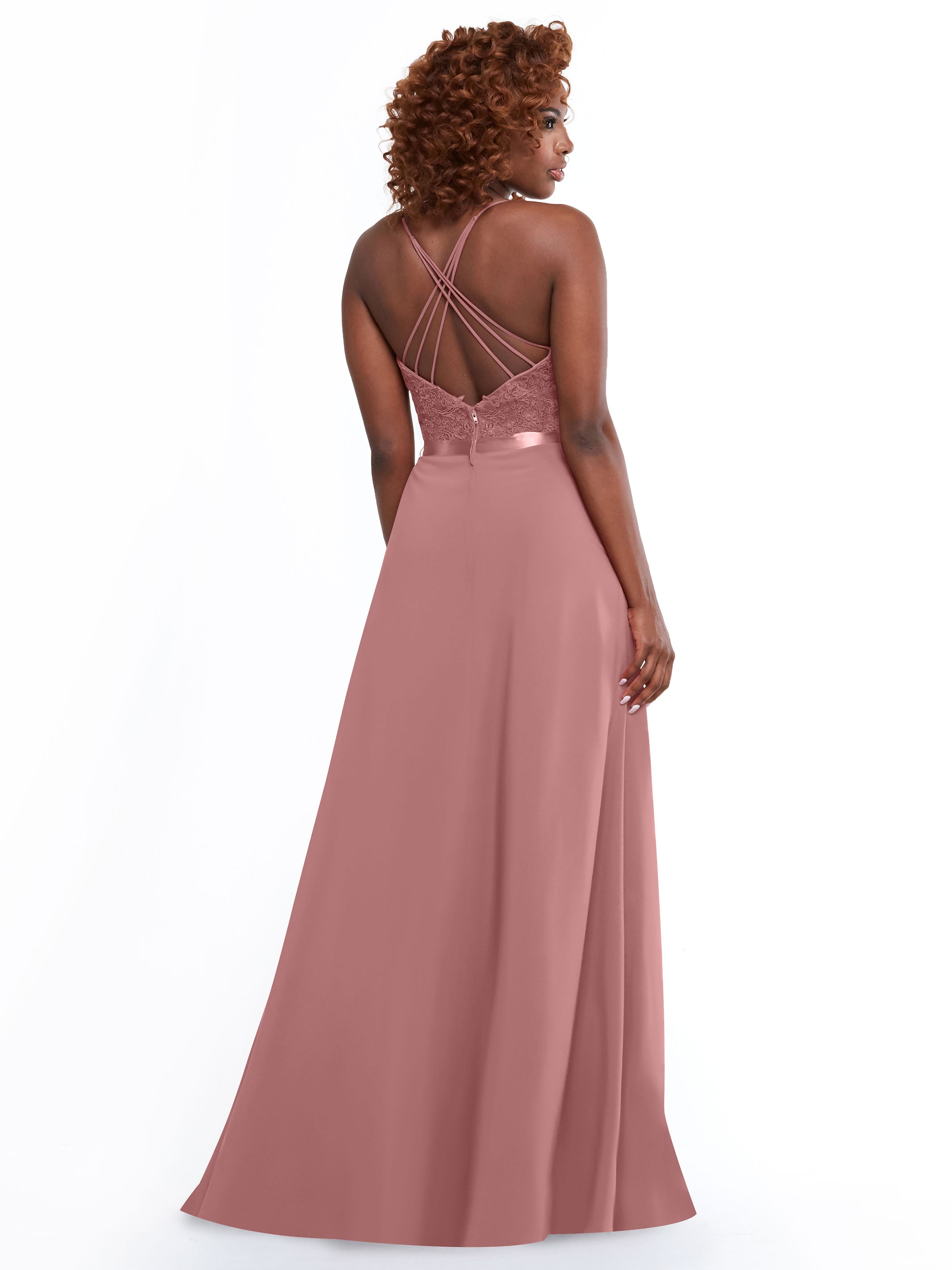 Elegant A-Line Stretch Chiffon Bridesmaid Dress with Lace Bodice & Sash - Perfect for Weddings, Formal Events & Special Occasions