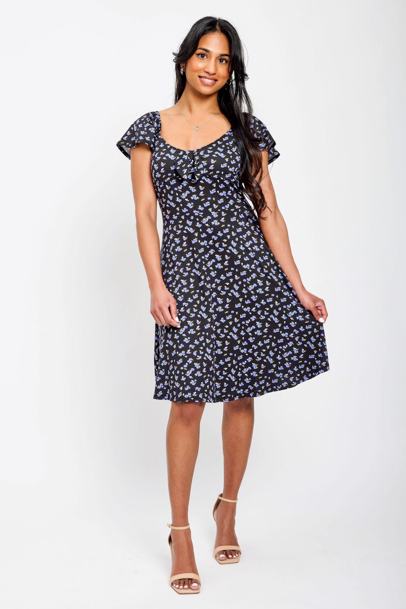Floral Ditsy Print Skater Dress for Women - A-Line Swing Party Dress with Short Sleeves | Perfect for Summer Outfits, Date Nights & Casual Wear