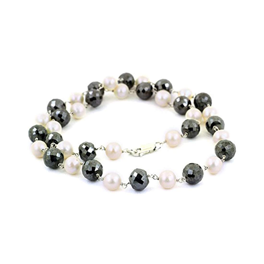 SkyJewels 7mm Black Diamond Beads & Pearl Necklace for Women - Elegant Layered Jewelry for Party, Wedding & Evening Occasions