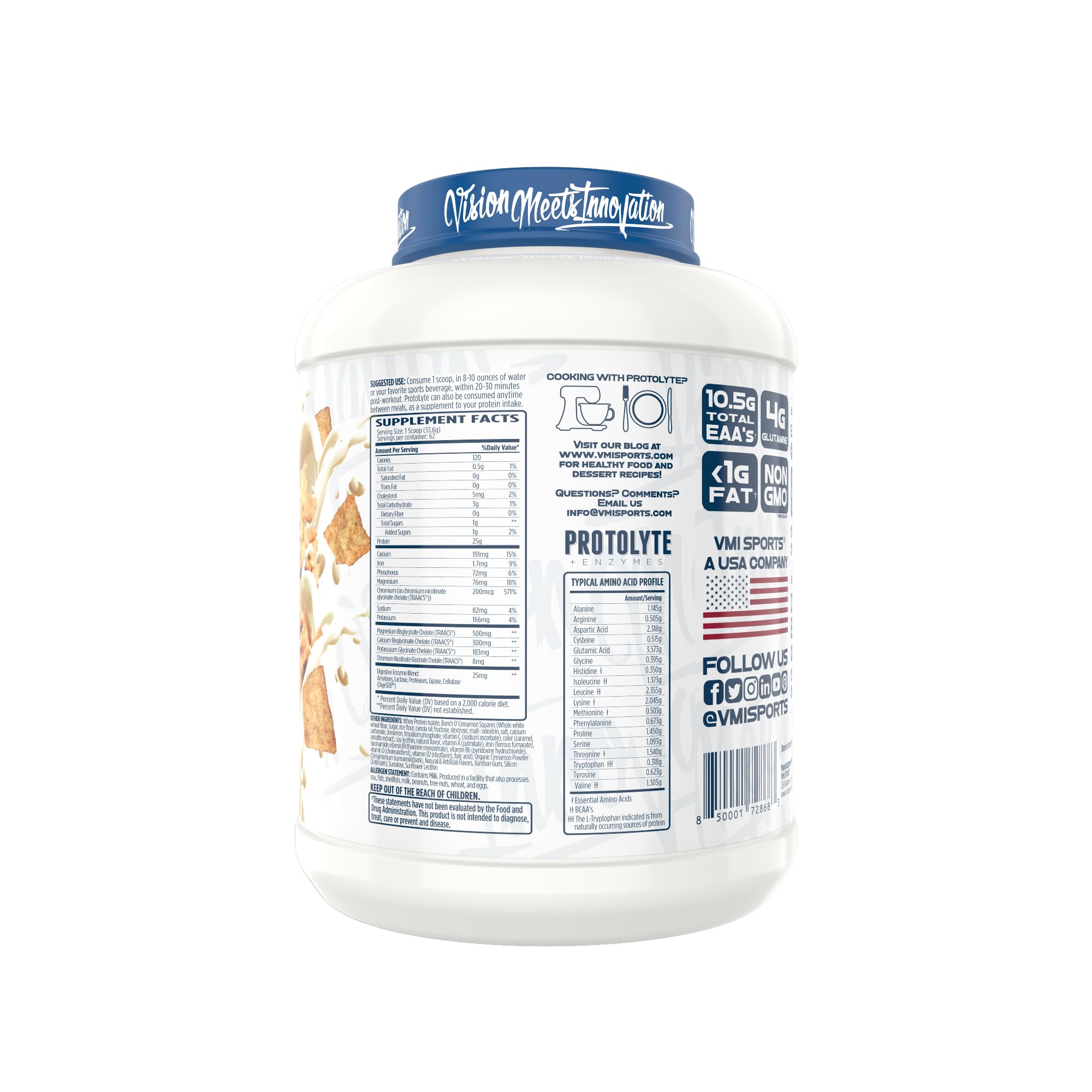 VMI Sports ProtoLyte Whey Isolate Protein Powder - Low Calorie, Non-GMO Whey Protein for Weight Loss & Muscle Gain with Digestive Enzymes | Cinnamon Crunch Flavor (4.6 lb) | Ideal for Post-Workout Recovery & Healthy Meal Replacement