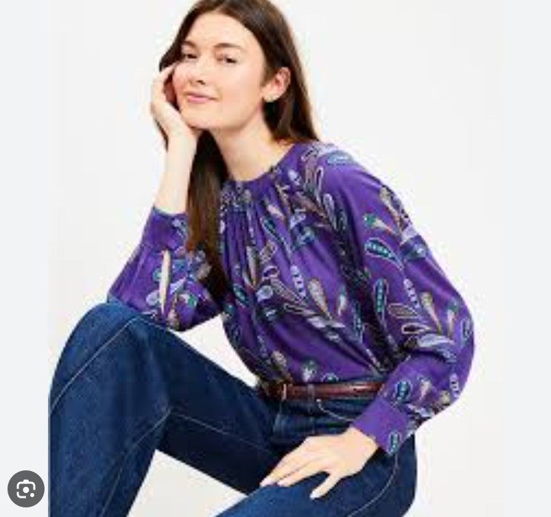 LOFT Paisley Print Button-Down Raglan Blouse for Women | Flowy Boho Tunic Top for Casual Wear & Office Outfits