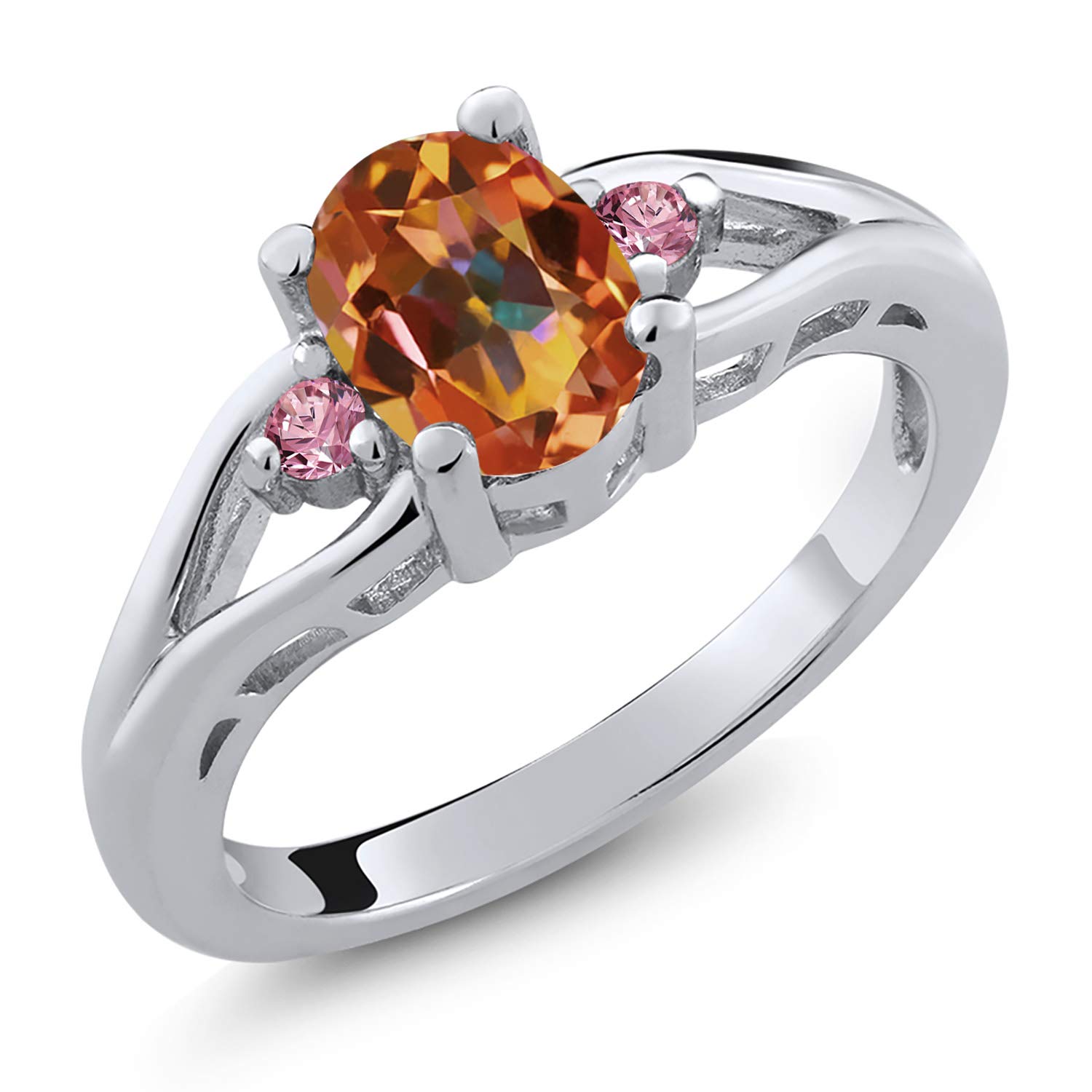 1.58 Ct Oval Pink Lab-Grown Mystic Topaz & 925 Silver Ring for Women | Gem Stone King | Elegant Jewelry for Weddings, Anniversaries & Special Occasions