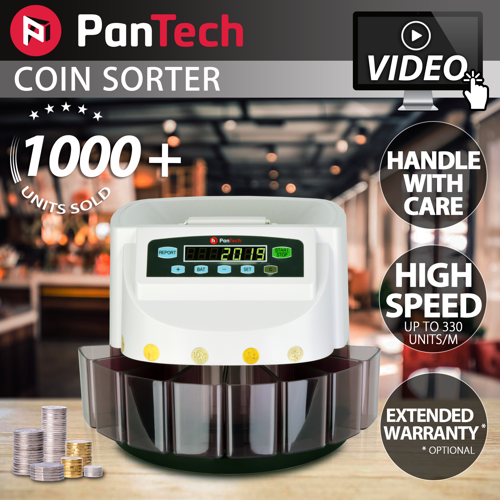 PanTech Australian Coin Sorter & Counter Machine - Automatic Electronic Coin Counting for Banks & Retail (PT CSB WHITE) | Perfect for Cash Handling in Stores, Banks & Vending Businesses