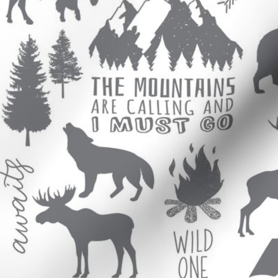 Wild Woodland Gray White Deer Forest Buffalo Gender Neutral Moose Printed Minky Fabric by The Yard - Soft Plush Fabric for Sewing Baby Blankets, Quilt Backing & DIY Projects - Perfect for Nursery Decor, Home Decor & Crafting