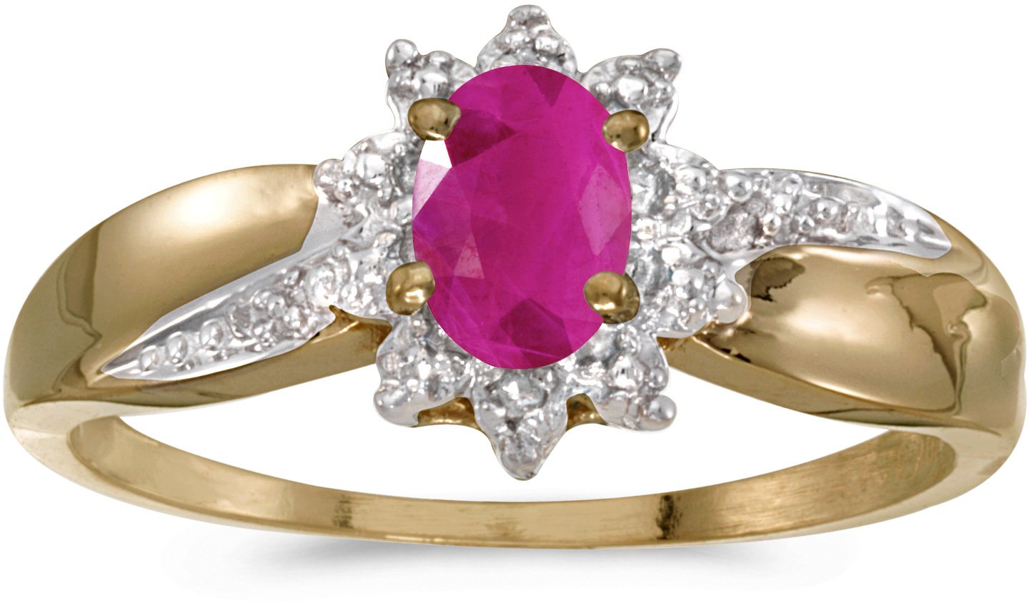 10K Yellow Gold Oval Ruby and Diamond Ring for Women – Elegant Vintage Style Jewelry for Engagement, Wedding, Anniversary & Special Occasions