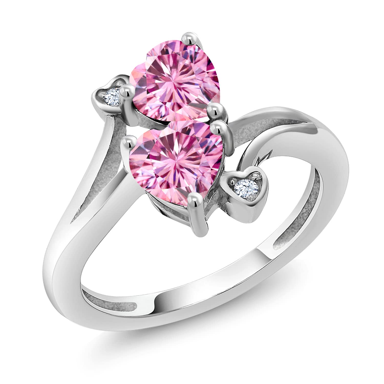 925 Sterling Silver Heart Shaped Pink Moissanite Right Hand Ring for Women - 1.63cttw Created Moissanite Fashion Jewelry - Perfect for Valentine's Day, Anniversary Gifts & Everyday Wear