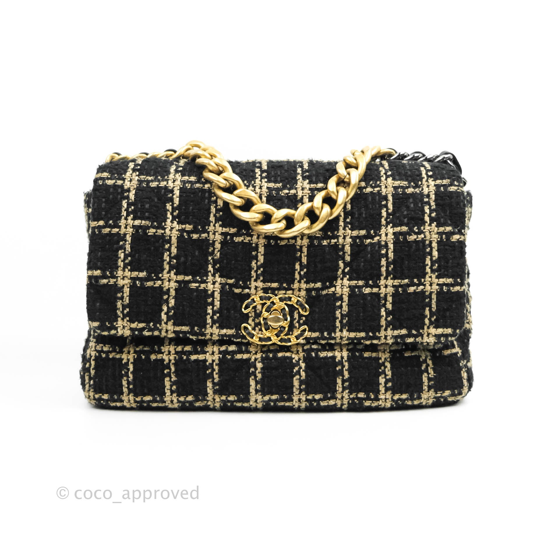 Chanel 19 Medium Handbag in Beige & Black Tweed with Mixed Hardware - Luxury Designer Shoulder Bag for Women, Perfect for Work, Evening Events & Travel
