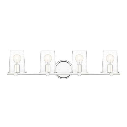 Designers Fountain 95804-CH Matteson 4-Light Bathroom Vanity Light Bar, Chrome Finish with Clear Seedy Glass for Modern Bathroom & Powder Room Lighting