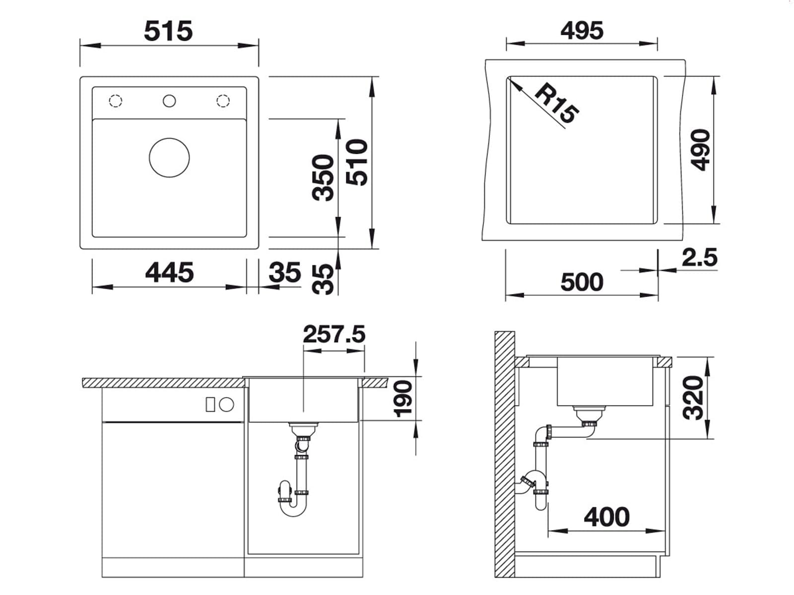 BLANCO 518529 Dalago Undermount Kitchen Sink in Coffee Brown, 50 cm - Perfect for Modern Cabinets & Small Kitchens