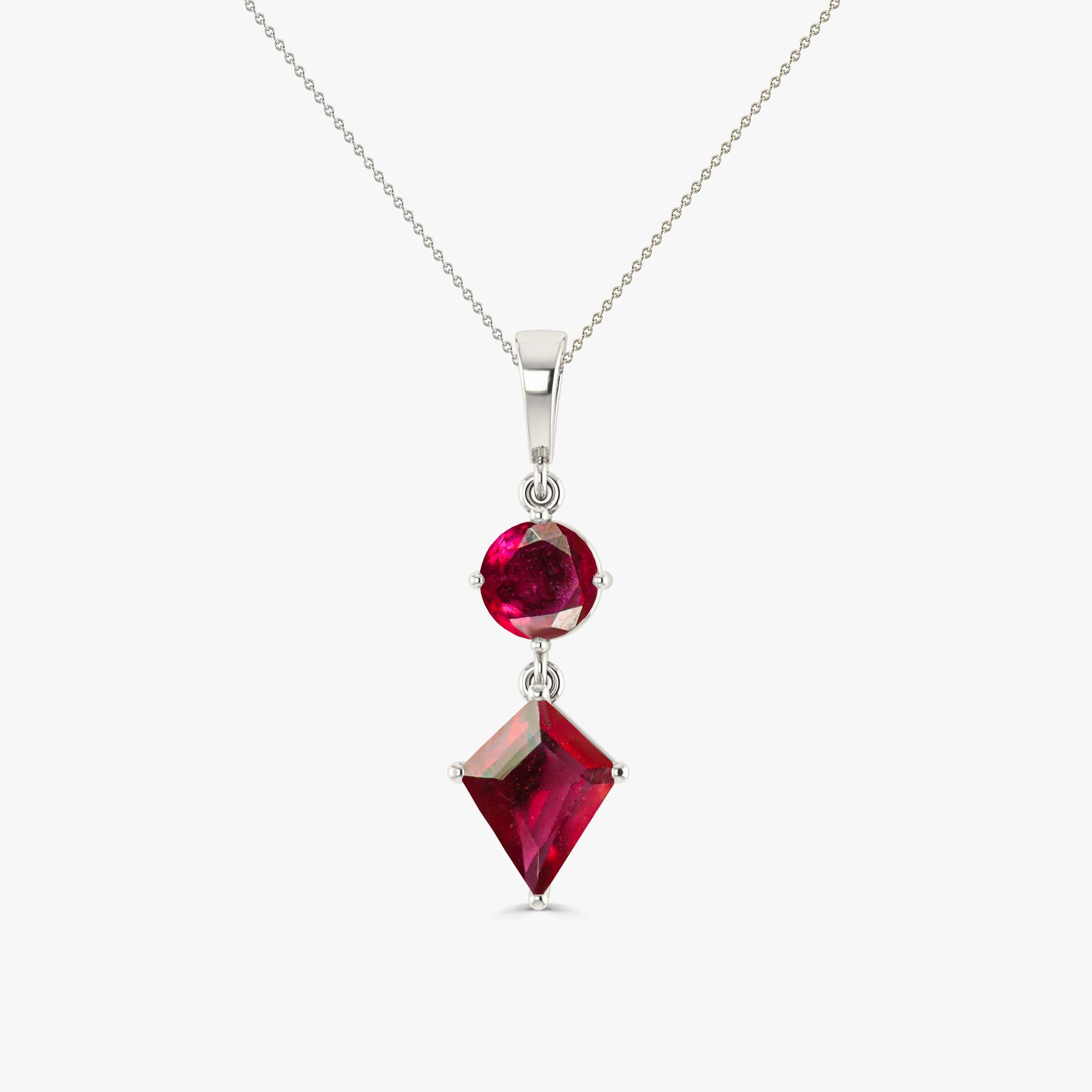 Natural Ruby & Diamond Dual Stone Long Chain Pendant Necklace for Women - Elegant Jewelry Gift for Anniversary, Birthday & Special Occasions