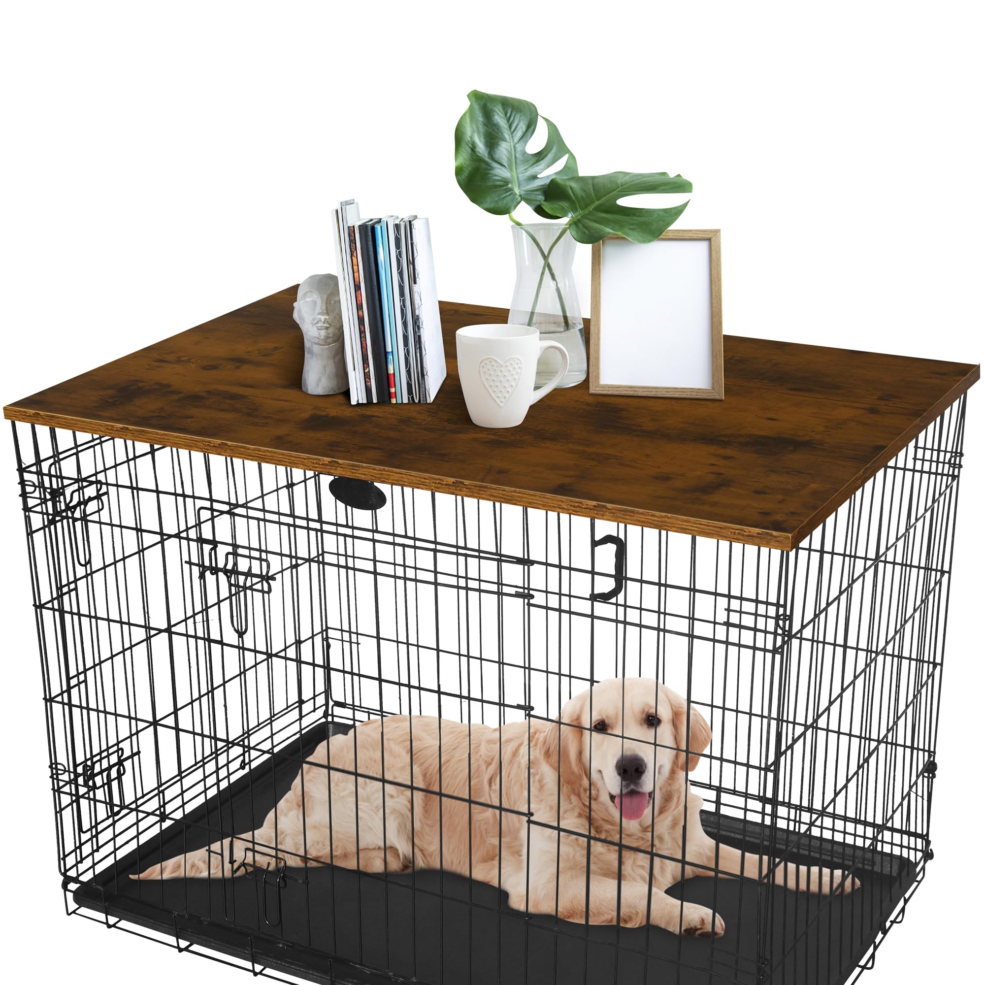 Deblue 42 Inch Rustic Style Dog Crate Topper - Kennel Table Cover for Small & Large Dogs | Pet Furniture for Living Room, Bedroom & Outdoor Use