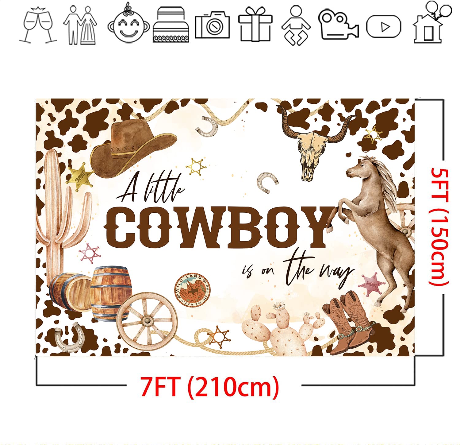 Western Cowboy Baby Shower Backdrop - 7x5ft Photography Background for Cowboy Themed Parties, Cake Table Decor & Western Nursery Decorations (A Little Cowboy is On The Way) - Perfect for Baby Showers, Gender Reveals & First Birthday Photo Booths