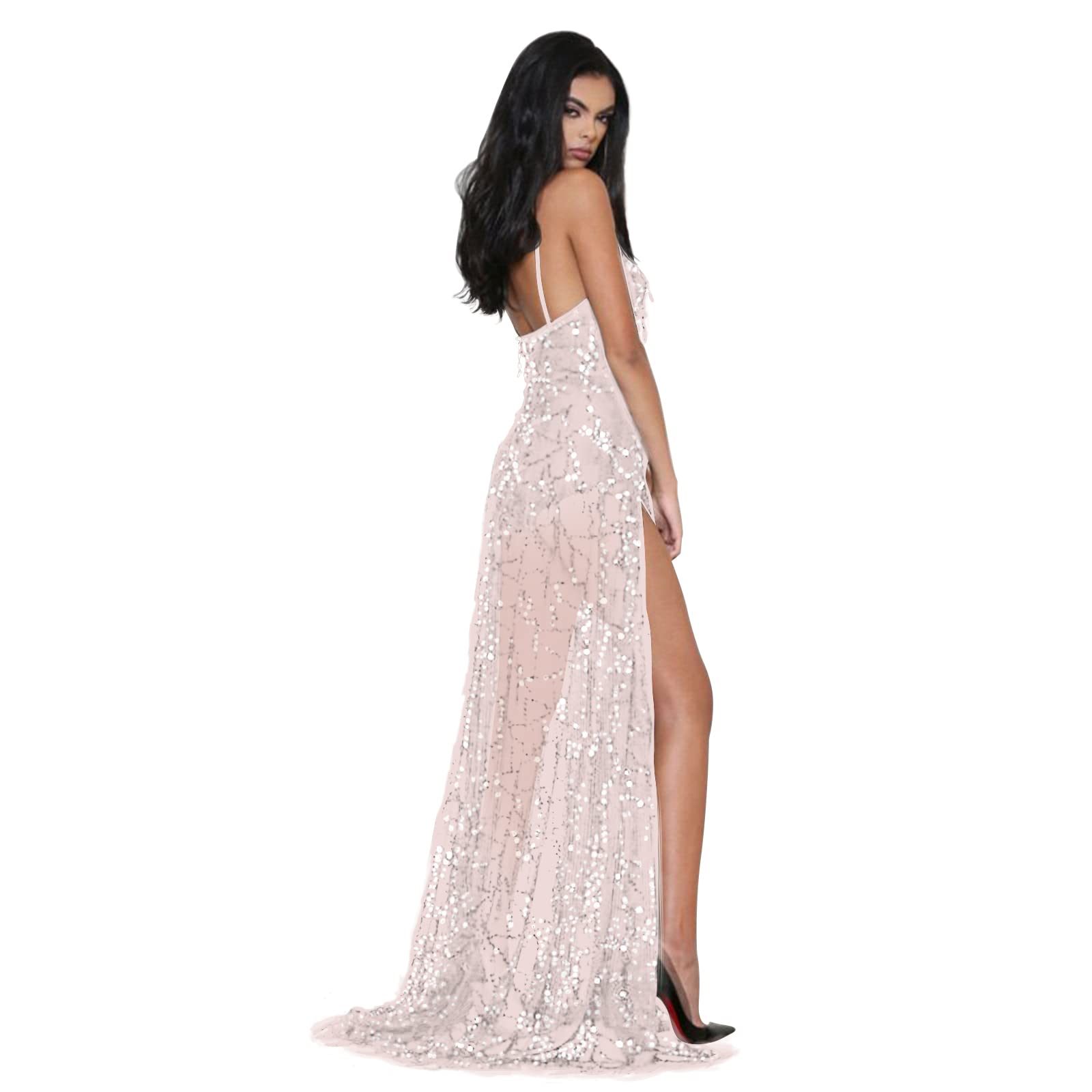 BECLOH Women's Deep V-Neck Black Slit Maxi Dress - Elegant Wedding Guest Outfit, Sexy Club & Beach Party Dress for Women | Perfect for Summer Vacations, Date Nights & Special Occasions