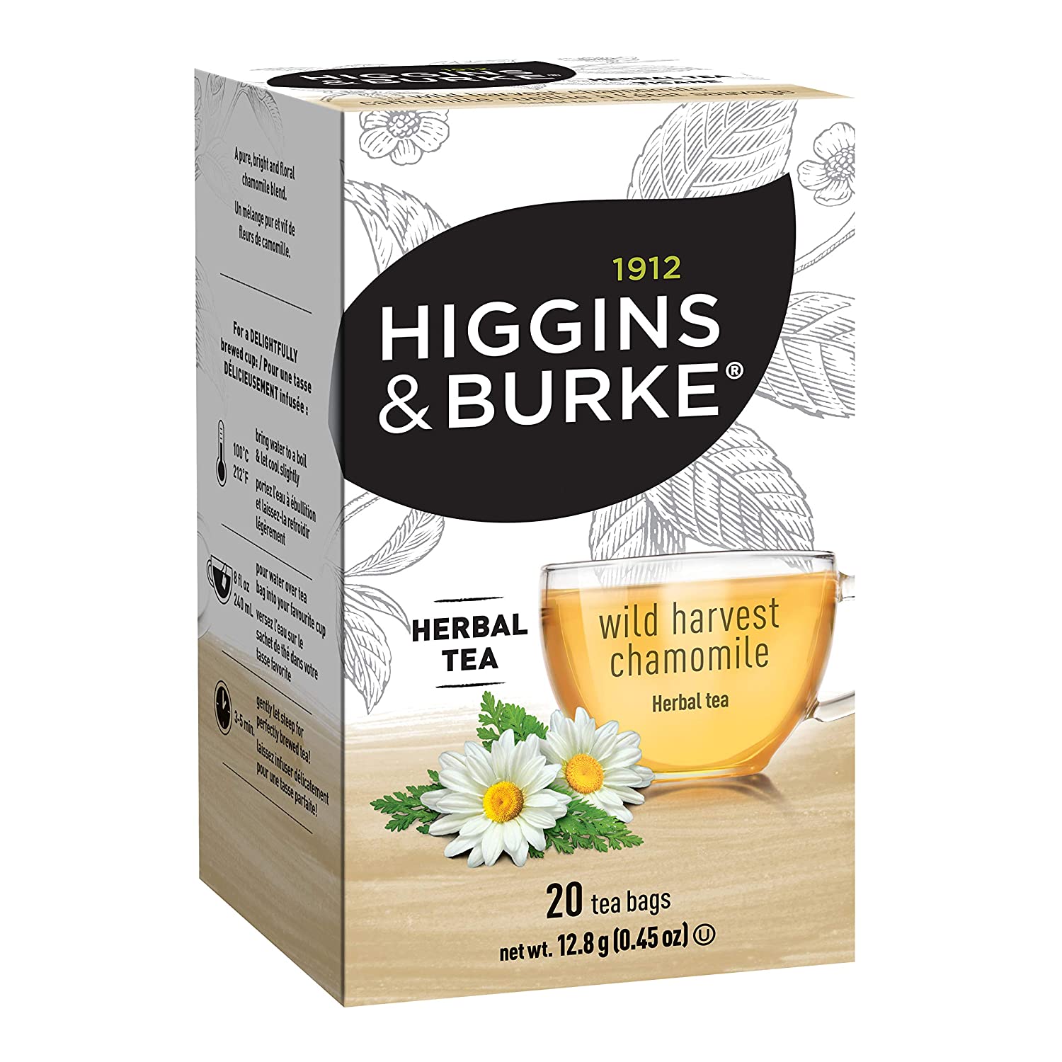 Higgins & Burke Wild Harvest Chamomile Herbal Tea Bags - 20 Count, Caffeine-Free Relaxation Tea for Stress Relief & Better Sleep