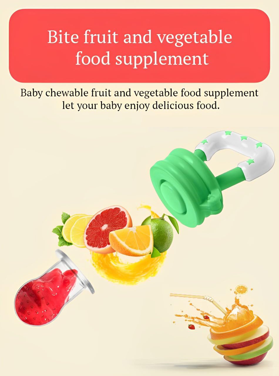 SYGA Medium Fresh Food Nibbler, Baby Fruit Feeder Pacifier with Soft Silicone Mesh - BPA Free Teething Toy for Infants 6-12 Months (Green) | Perfect for Soothing Gums & Introducing Solid Foods Safely