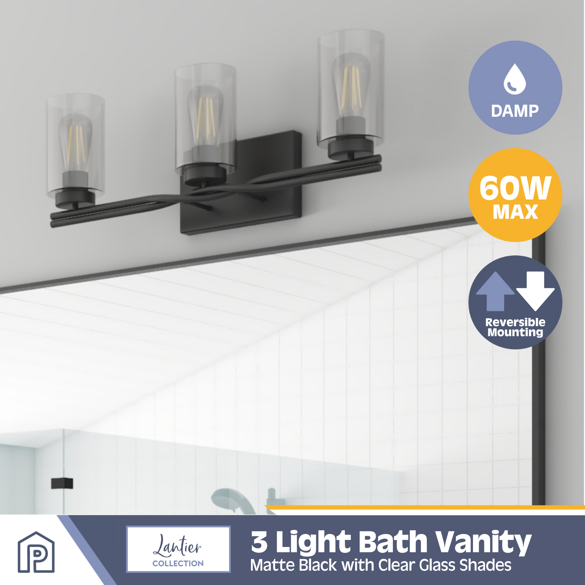 3-Light Matte Black Vanity Light Fixture with Clear Glass Shades - Perfect for Bathroom, Bedroom, and Dressing Room Lighting
