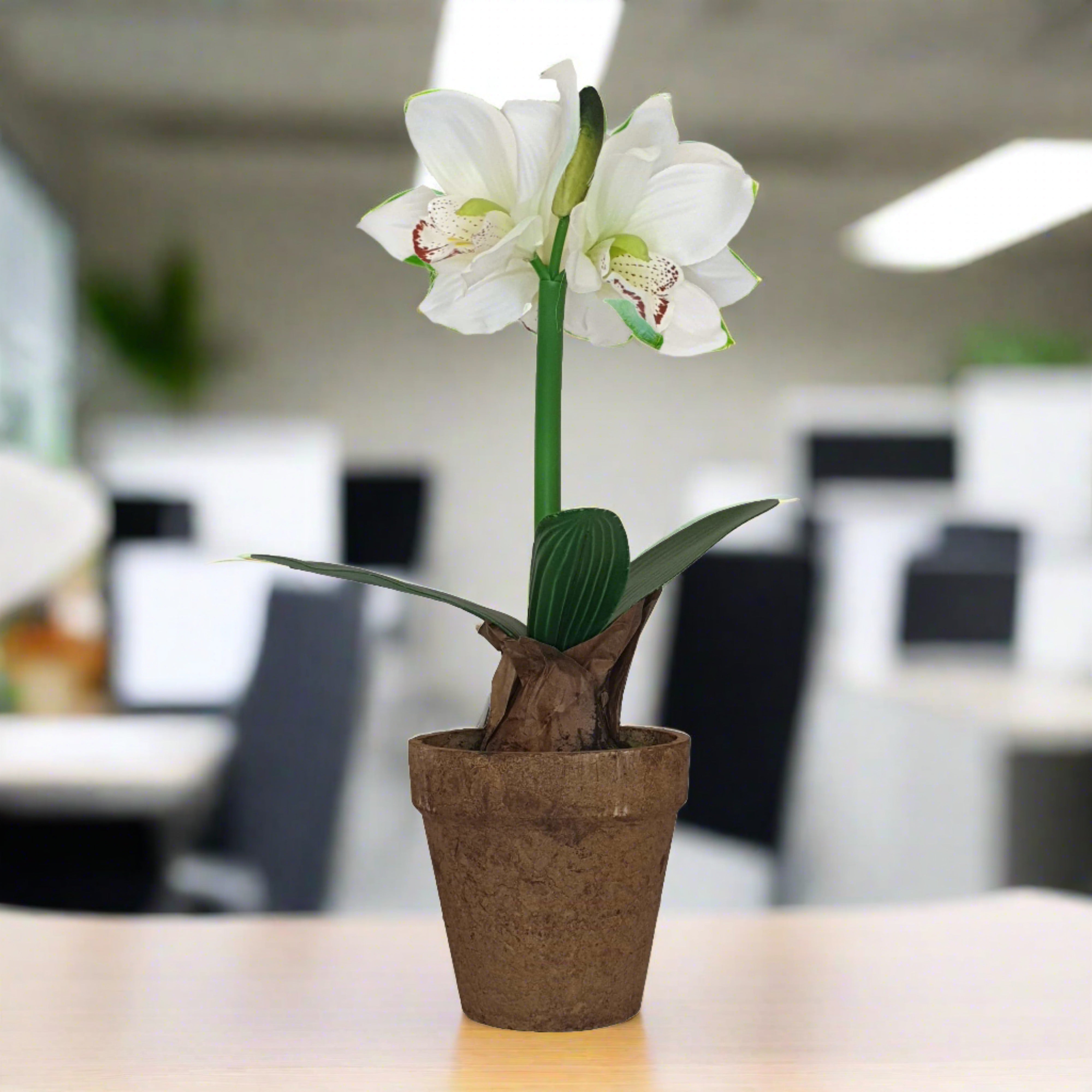 40cm White Ceramic Flower Pot with Artificial Plant - Modern Home & Office Decor for Living Room, Bedroom, or Desk