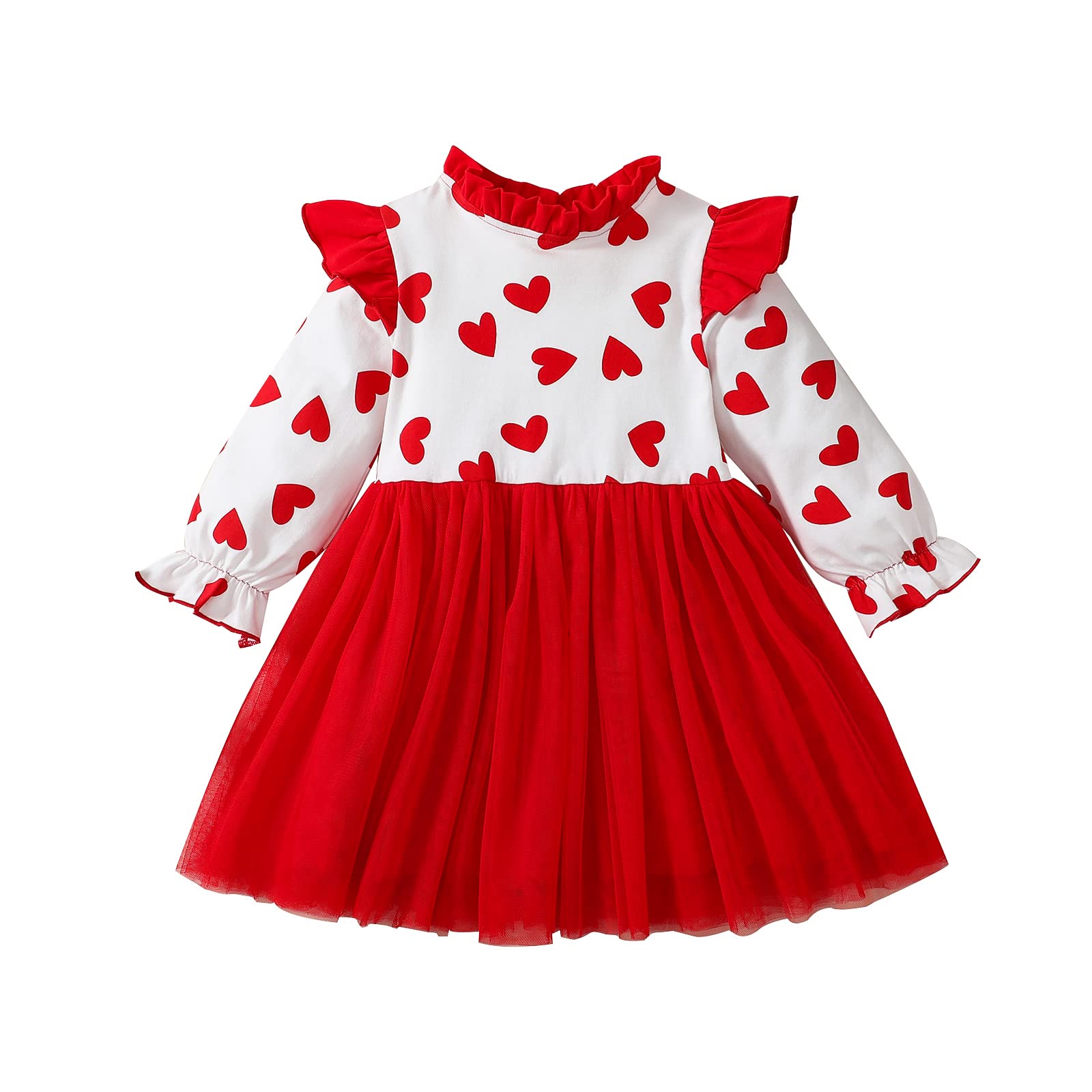 Adorable Baby Girls Valentine's Day Outfit - Long Sleeve Heart Print Tutu Dress with Ruffles | Perfect for Toddler Valentine's Photos, Parties & Special Occasions