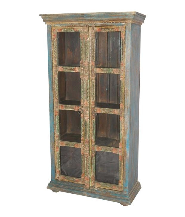 Vintage Wooden Almirah with Embossed Antique Brass Finish - Elegant Storage Cabinet for Bedroom, Living Room & Office Décor