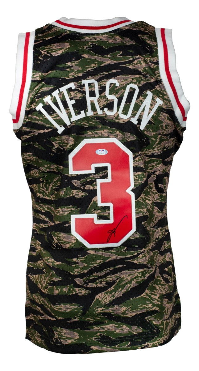 Authentic Allen Iverson Signed 1996-97 Philadelphia 76ers Mitchell & Ness Camo Swingman Jersey - PSA Certified - Perfect for NBA Memorabilia Collections & Sports Fan Gifts