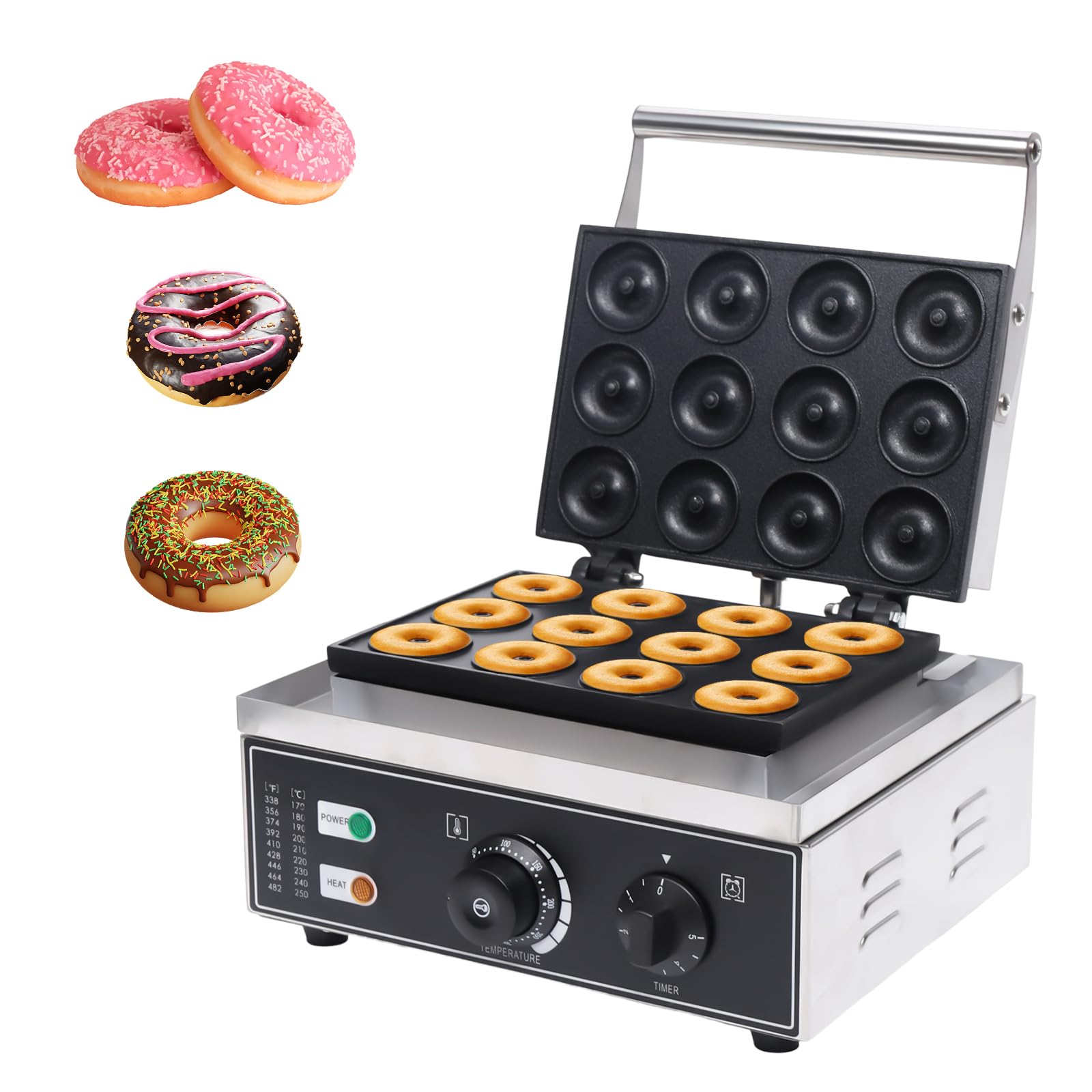 Commercial Electric Donut Maker Machine - 12 Hole Waffle & Pancake Maker with Double-Sided Heating, Non-Stick Surface - Perfect for Breakfast, Snacks, Desserts at Home, Cafes or Bakeries