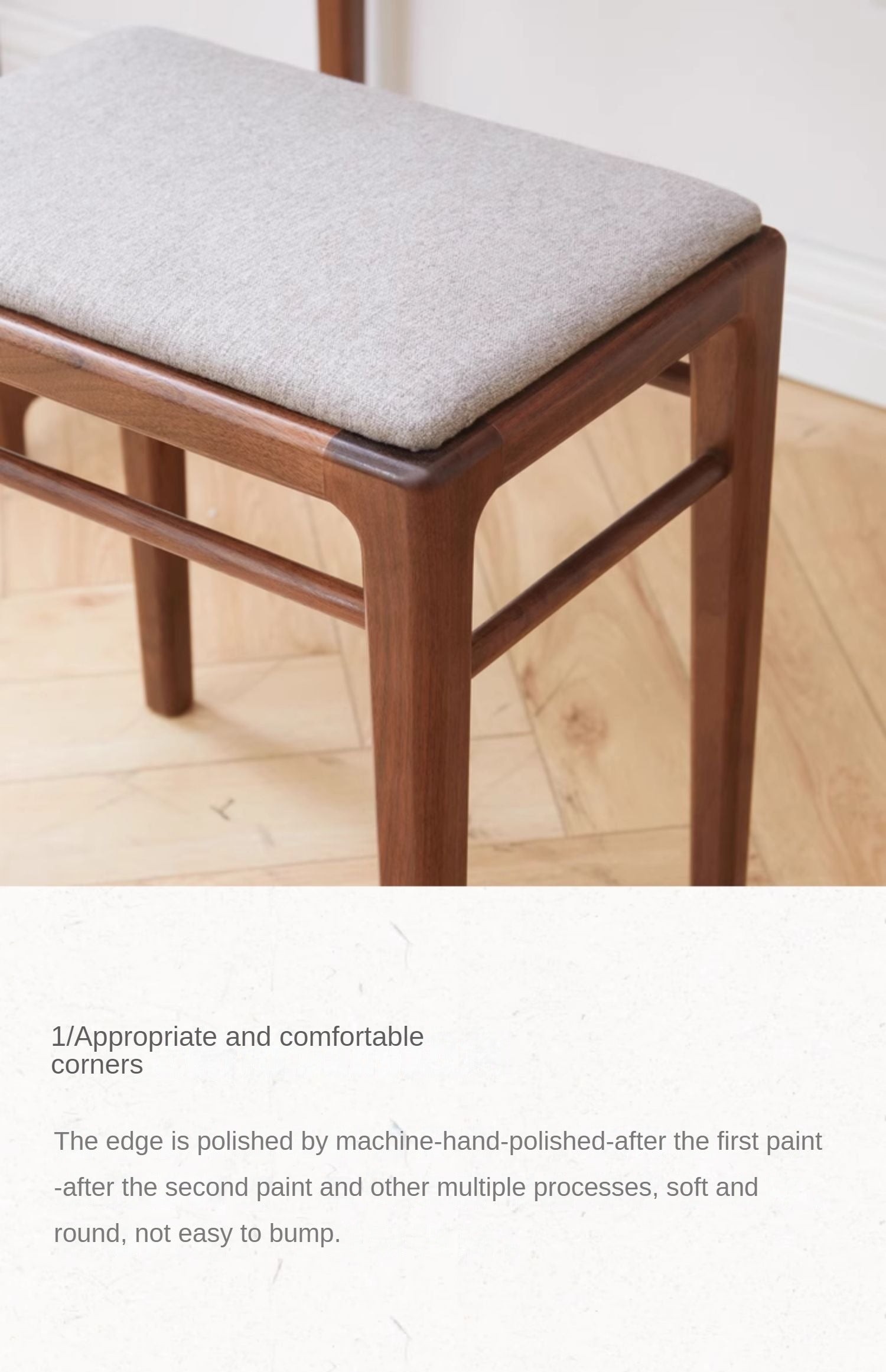 Solid Black Walnut Wood Makeup Stool - Durable & Stylish Vanity Seat for Bedroom, Bathroom, or Dressing Room