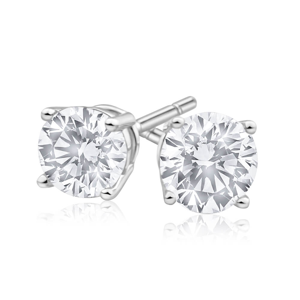 18ct White Gold Diamond Stud Earrings - 1 Carat Round Cut Solitaire Studs for Women - Perfect for Weddings, Anniversaries & Everyday Elegance