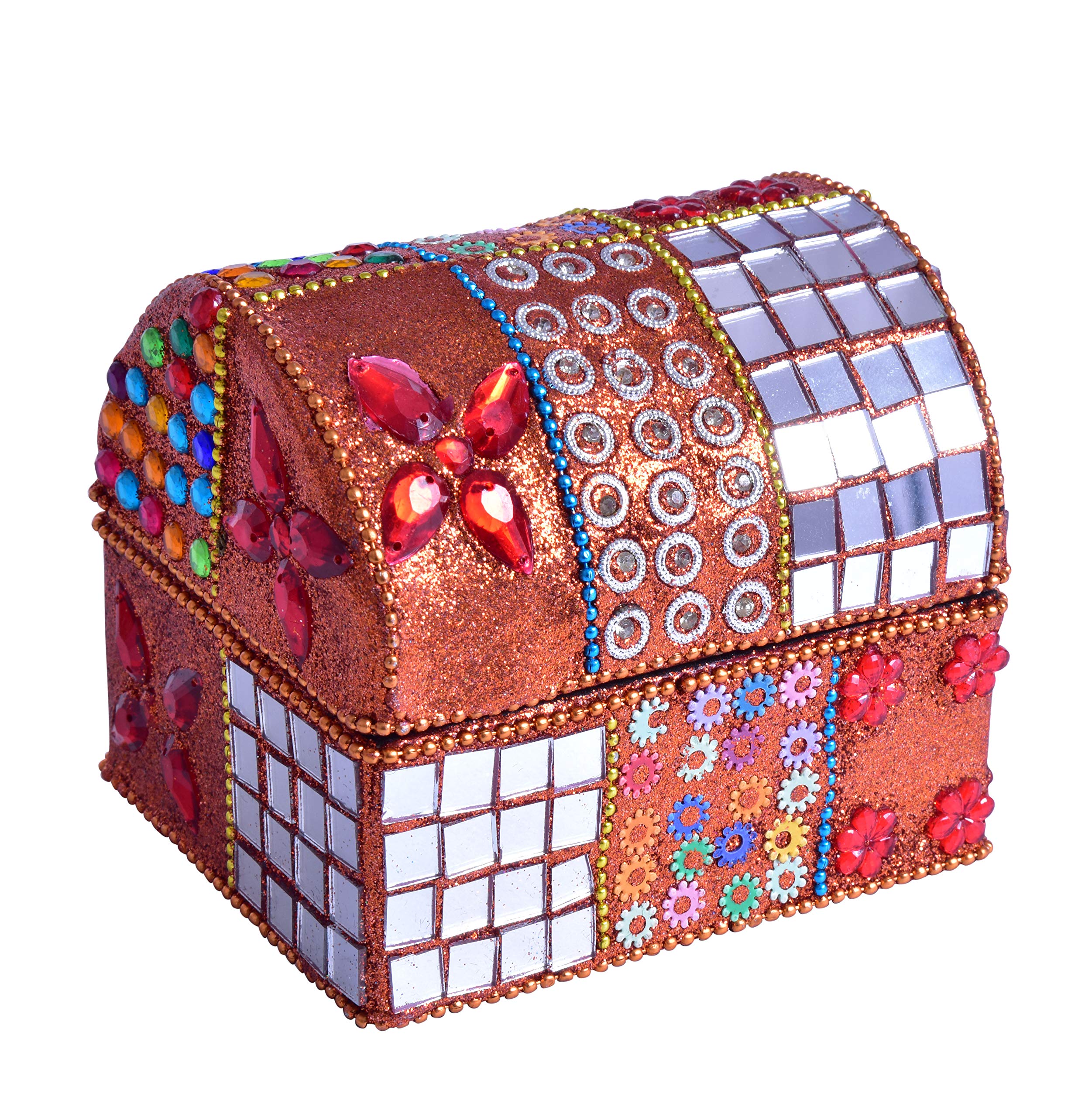 Half Cylinder Shape Decorative Jewelry Box - Handcrafted Trinket Keepsake Box for Rings, Necklaces & Small Treasures - Vintage Home Decor & Gift Idea - Multi Color (2-Pack)