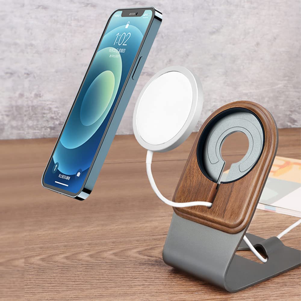 Premium Walnut Wood Stand for Apple MagSafe Charger | Elegant Phone Charging Dock Compatible with iPhone 16/15/14/13/12 Series | Perfect for Bedside, Office Desk & Nightstand Charging