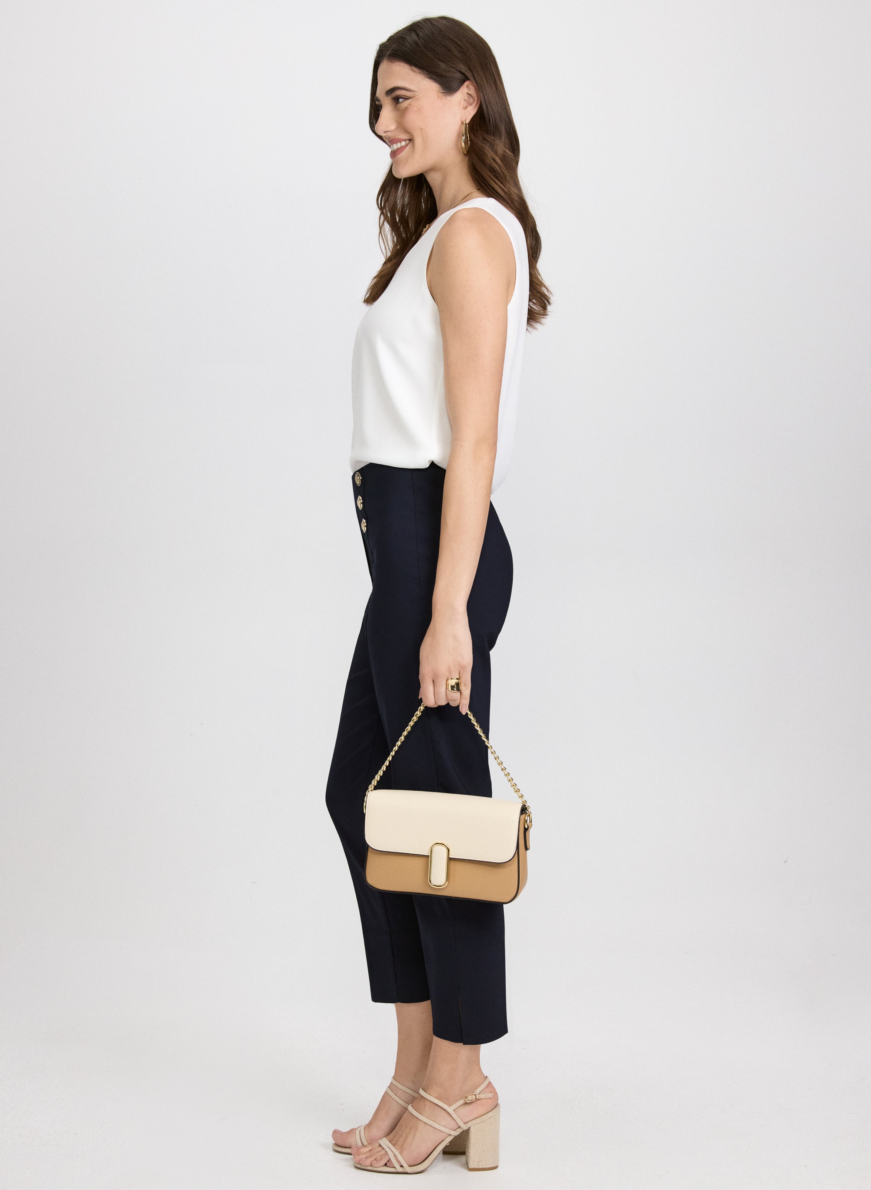 Emma Button Detail Pants - Women's High Waisted Stretch Denim Jeans for Casual Wear & Everyday Outfits