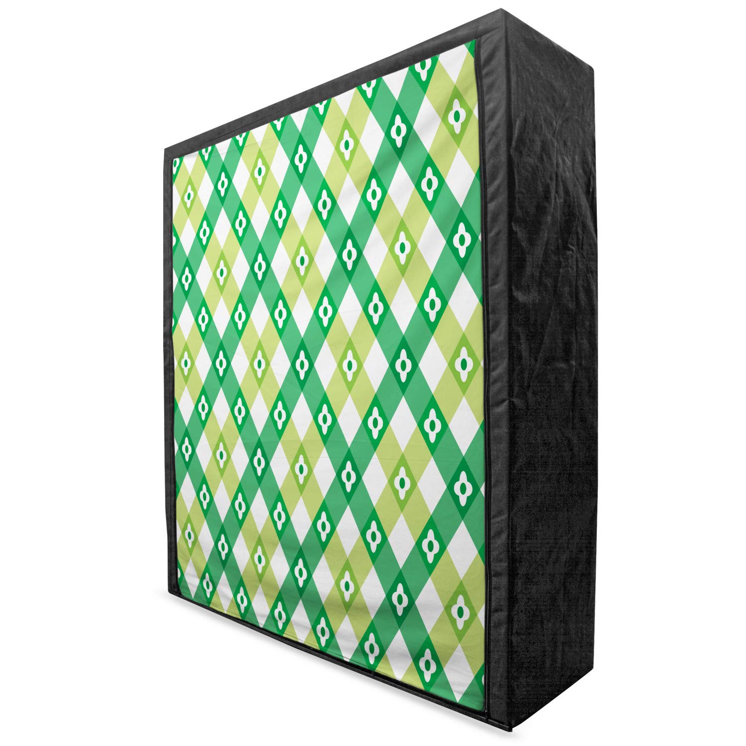 Ambesonne Floral Portable Fabric Wardrobe - Striped Retro Flower Design with Abstract Lines, Vintage Clothing Organizer & Storage Closet with Shelves, 59 Inch, Lime Green & Forest Green - Perfect for Bedroom, Closet, Dorm Room or Apartment Organization