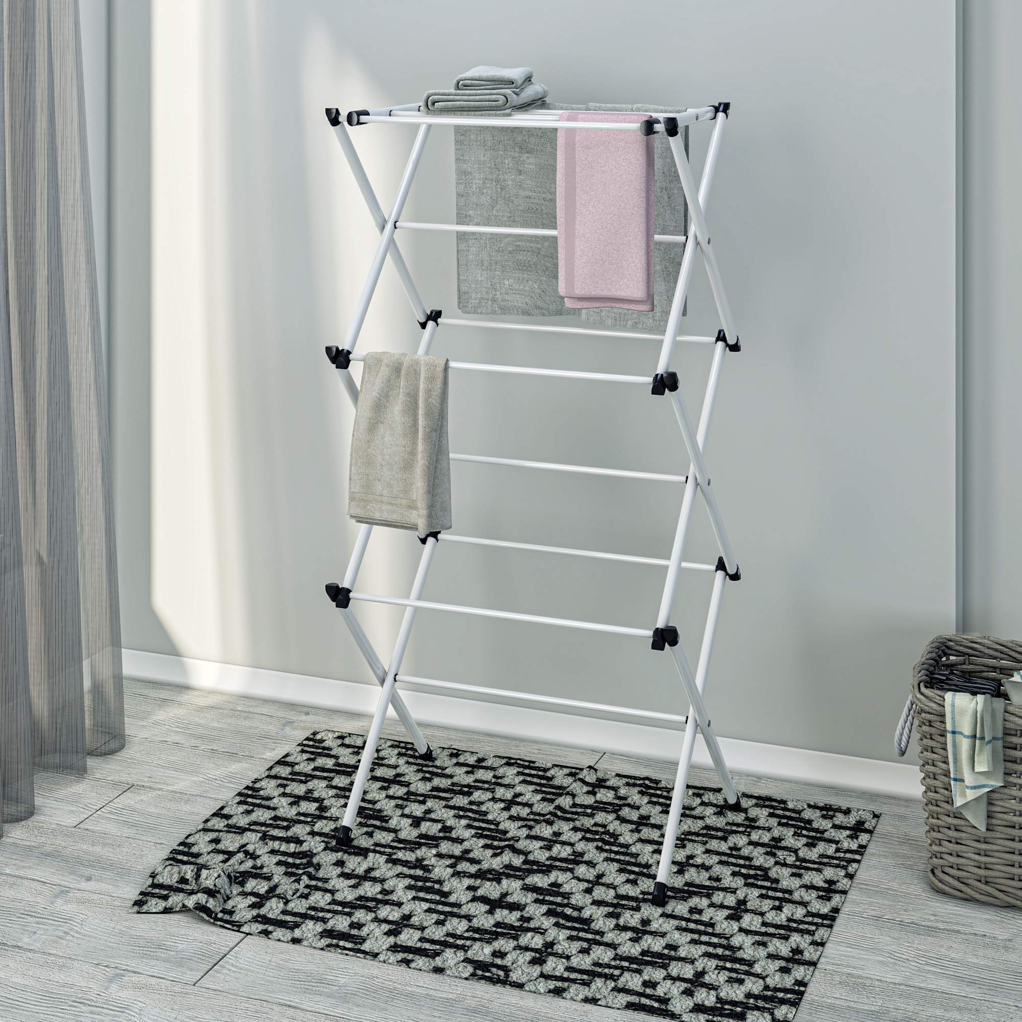 Foldable Clothes Drying Rack - Space Saving Laundry Airer for Indoor & Outdoor Use - White Collapsible Garment Organizer - Perfect for Apartments, Dorms, Travel & Small Spaces