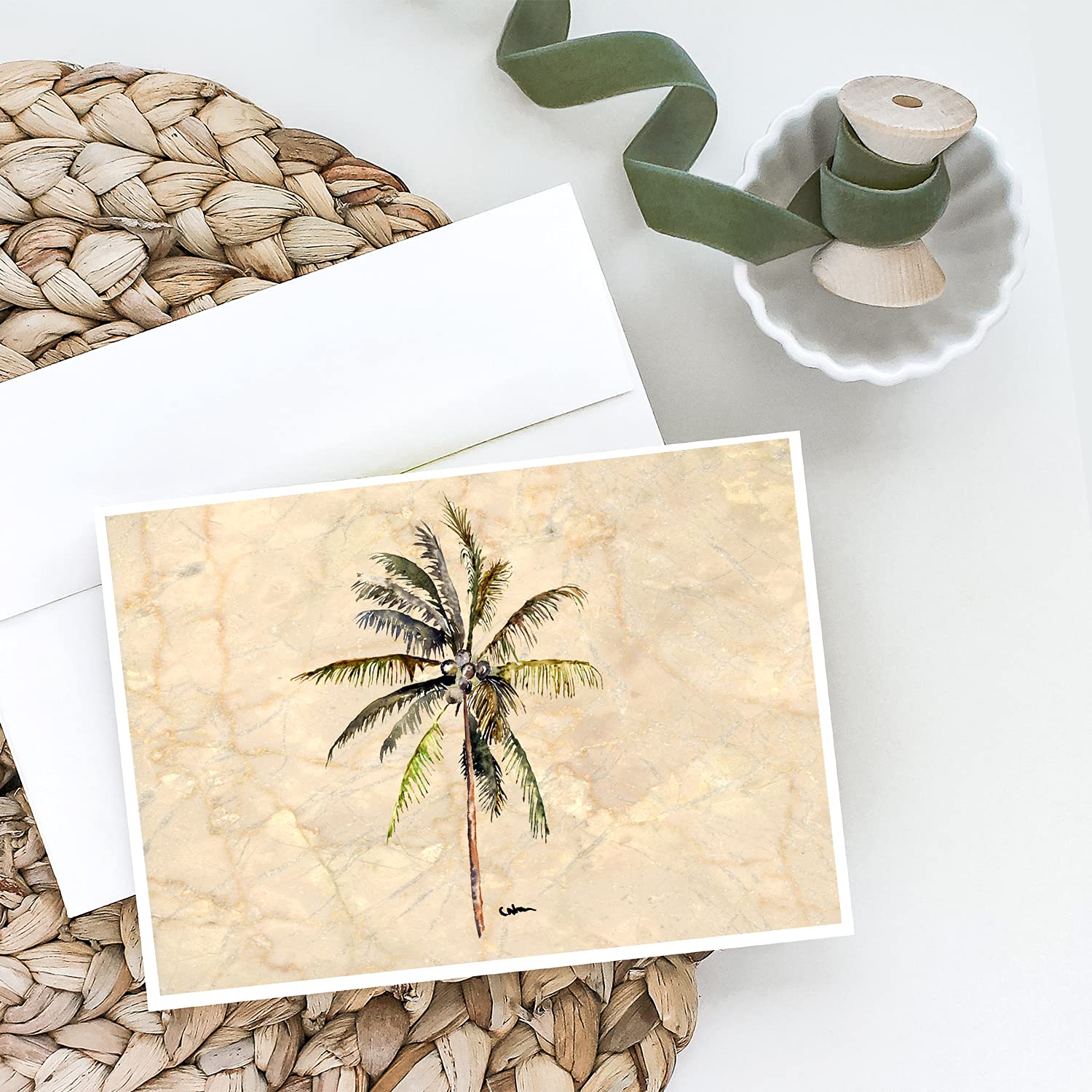 Palm Tree Greeting Cards & Envelopes Set - Pack of 8 Blank A7 Note Cards (5x7 Inches) for Birthday, Thank You & Holiday Wishes - Whimsical Tropical Design by Caroline's Treasures