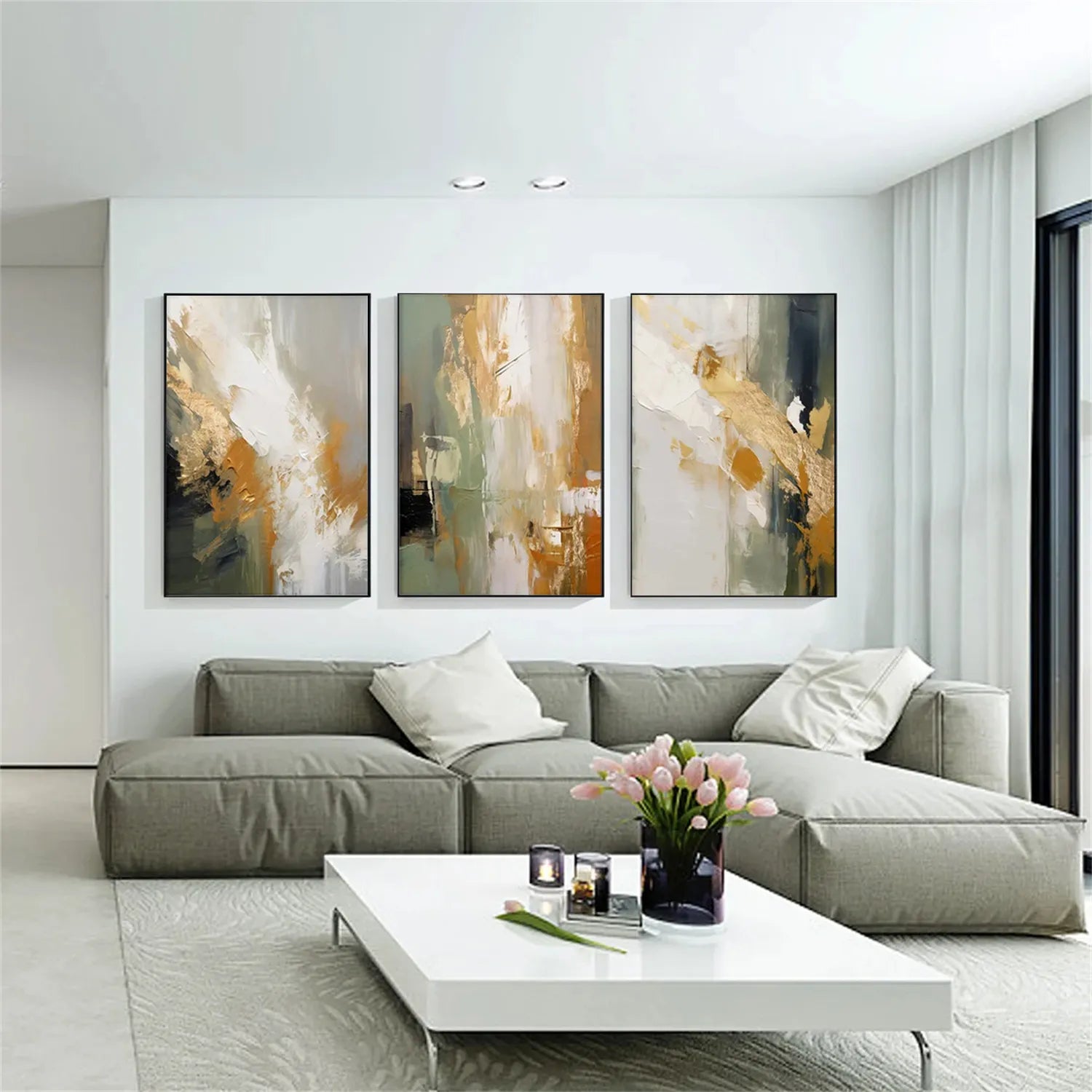 Abstract Painting Set of 3 - Modern Wall Art Canvas Prints #AB214 - Perfect for Living Room, Bedroom & Office Decor