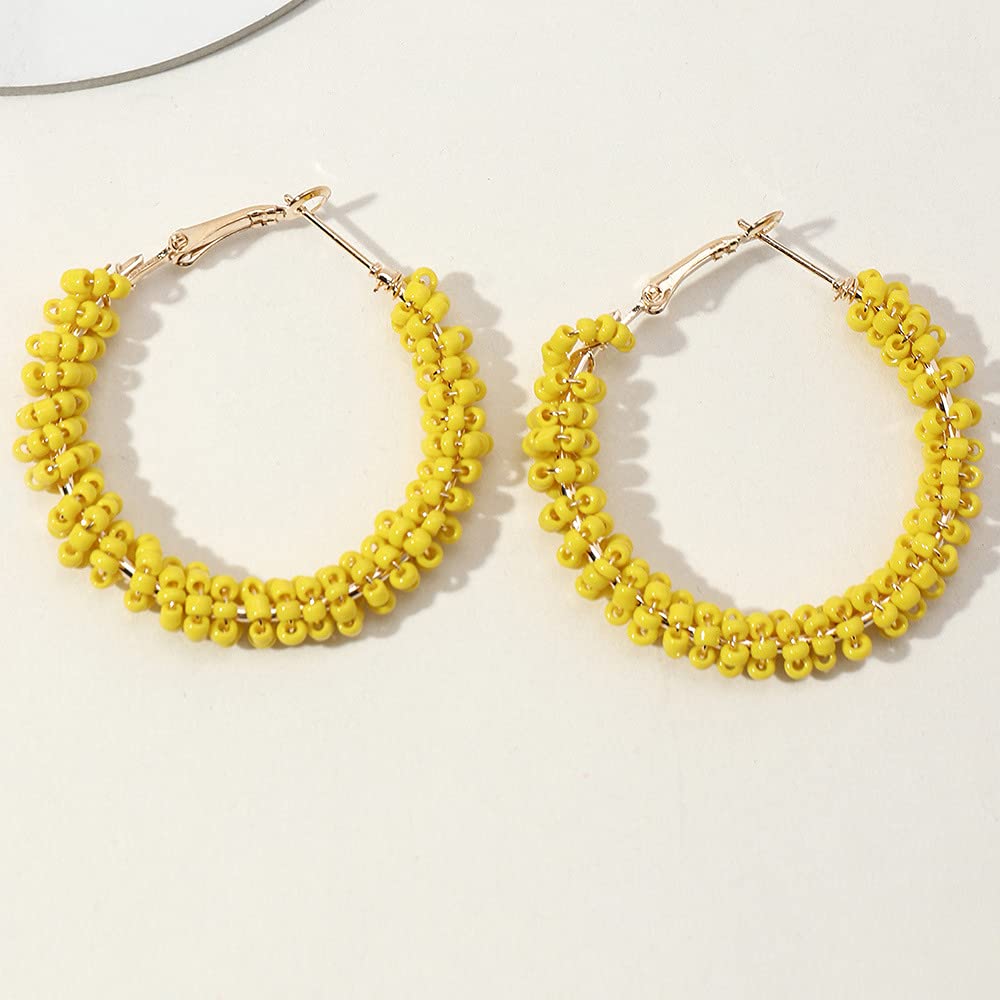 Bohemian Colorful Beaded Hoop Earrings - Handmade Large Geometric Dangle Earrings for Women | Ethnic Statement Jewelry for Parties, Weddings & Festival Outfits