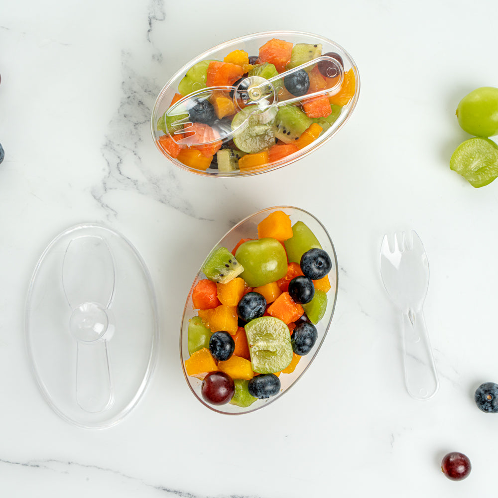 4 oz Clear Plastic Deli Containers with Lids & Sporks - 100 Pack (4.5