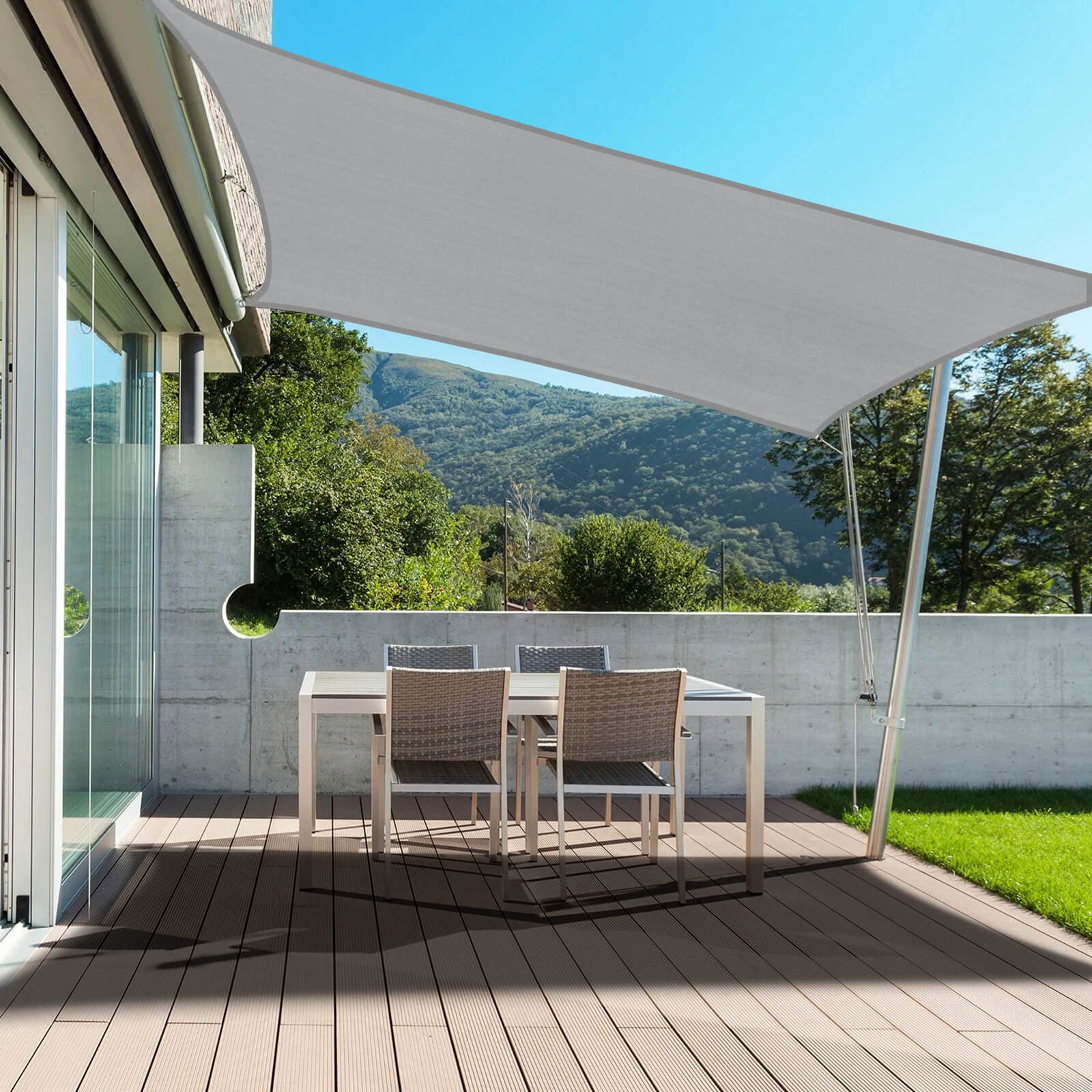 PureFit 12x16 ft Rectangle Sun Shade Sail - UV Block Outdoor Canopy for Patio, Backyard, Deck & Lawn | Grey Sun Protection for Outdoor Living, Poolside Relaxation & Garden Parties