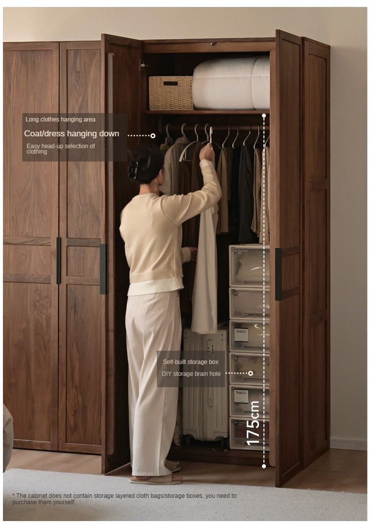 Modern Solid Black Walnut Wood Wardrobe - Stylish & Minimalist Closet Organizer for Bedroom, Walk-in Closet, or Guest Room Storage