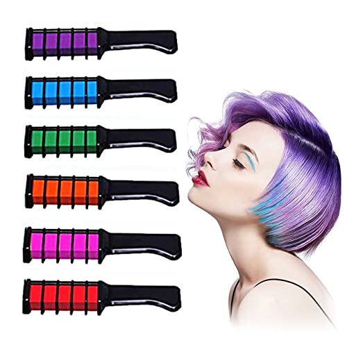 6 Sticks Washable Hair Chalk Comb - Temporary Hair Color Dye for Kids & Adults - Perfect for Birthday Parties, Cosplay, Halloween & DIY Styling (Non-Permanent, Easy to Use)