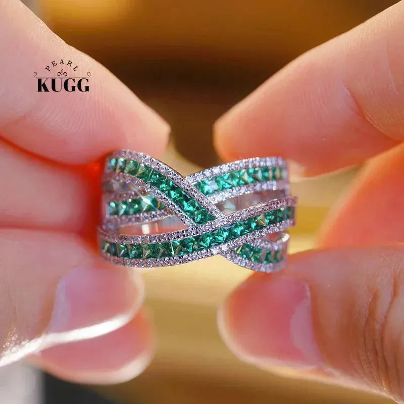 18K White Gold Cross Ring with Real Diamond & Natural Emerald for Women | Elegant Party & Wedding Jewelry | Perfect for Gifts, Anniversaries & Special Occasions