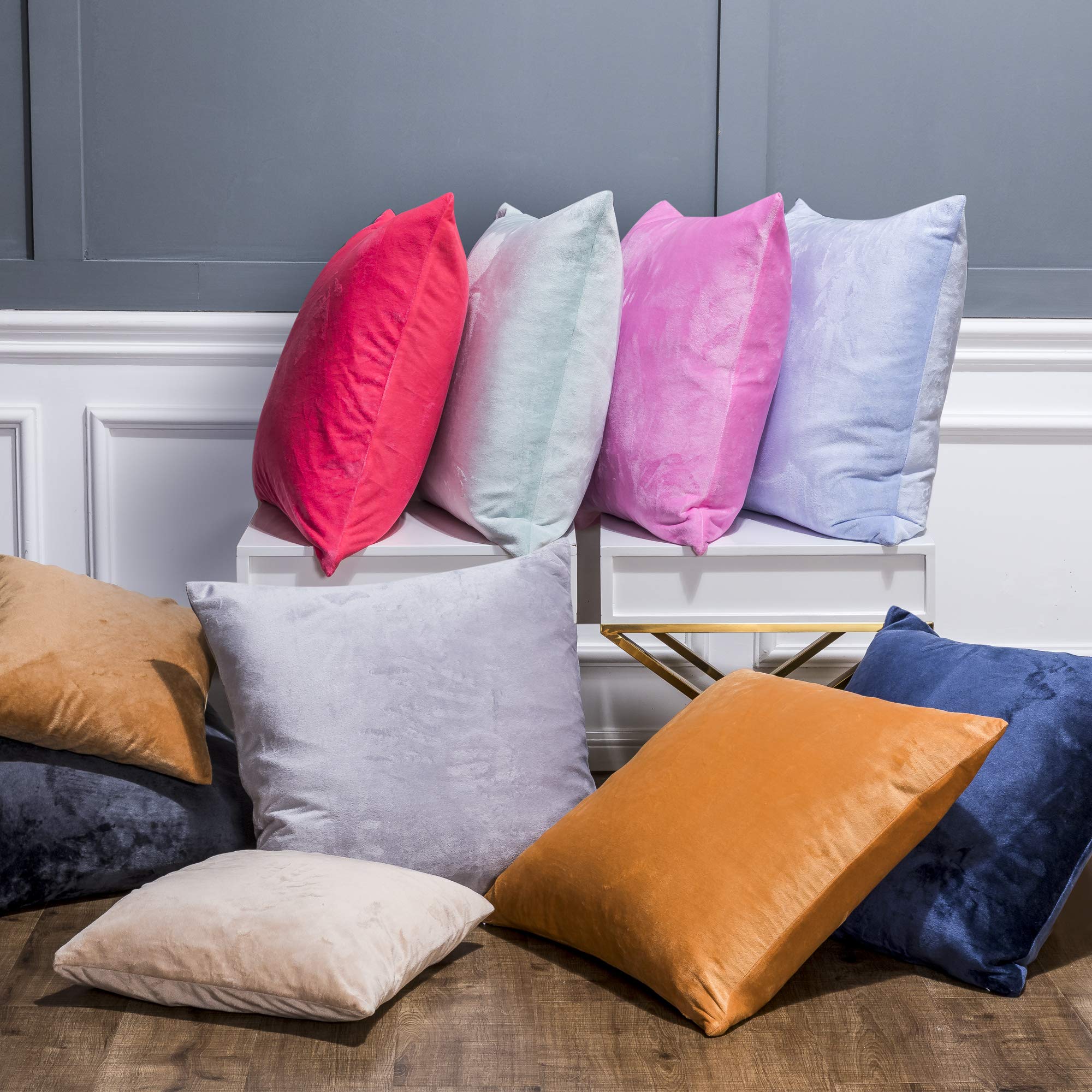 NTBAY Velvet Square Zippered Throw Pillow Cover - Super Soft Luxury Decorative Euro Cushion Cover 26x26 Inches - White for Sofa, Couch, Bed, Living Room & Home Decor