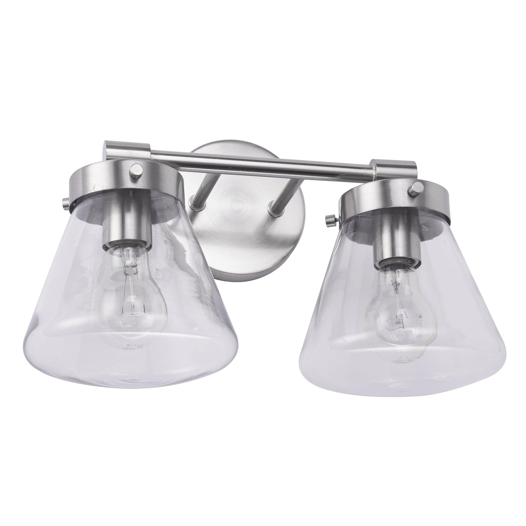 Gleam Modern Farmhouse 2-Light Vanity Light - Bathroom Wall Sconce for Mirror Lighting, Farmhouse Style Fixture with Clear Glass Shades, Perfect for Bedroom, Powder Room or Dressing Area