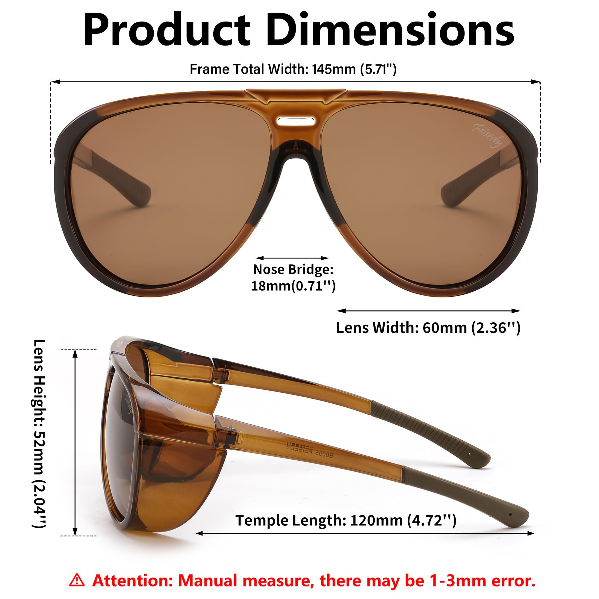 FEISEDY Polarized Aviator Sunglasses for Men & Women - Oversized Round Steampunk Sunglasses with Side Shields - UV Protection - Perfect for Driving, Outdoor Activities & Fashion Accessories