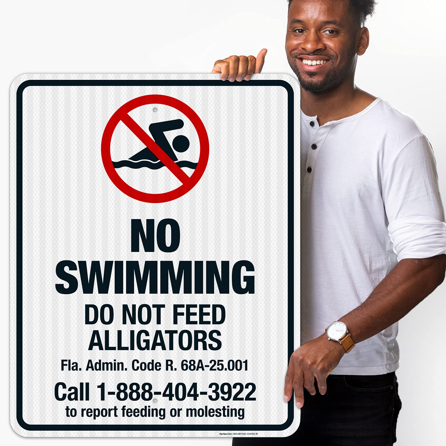 No Swimming Do Not Feed Alligators Sign - 24x30 Inches, 3M EGP Reflective .080 Aluminum, Fade Resistant - Made in USA - Perfect for Lakes, Ponds & Wildlife Areas