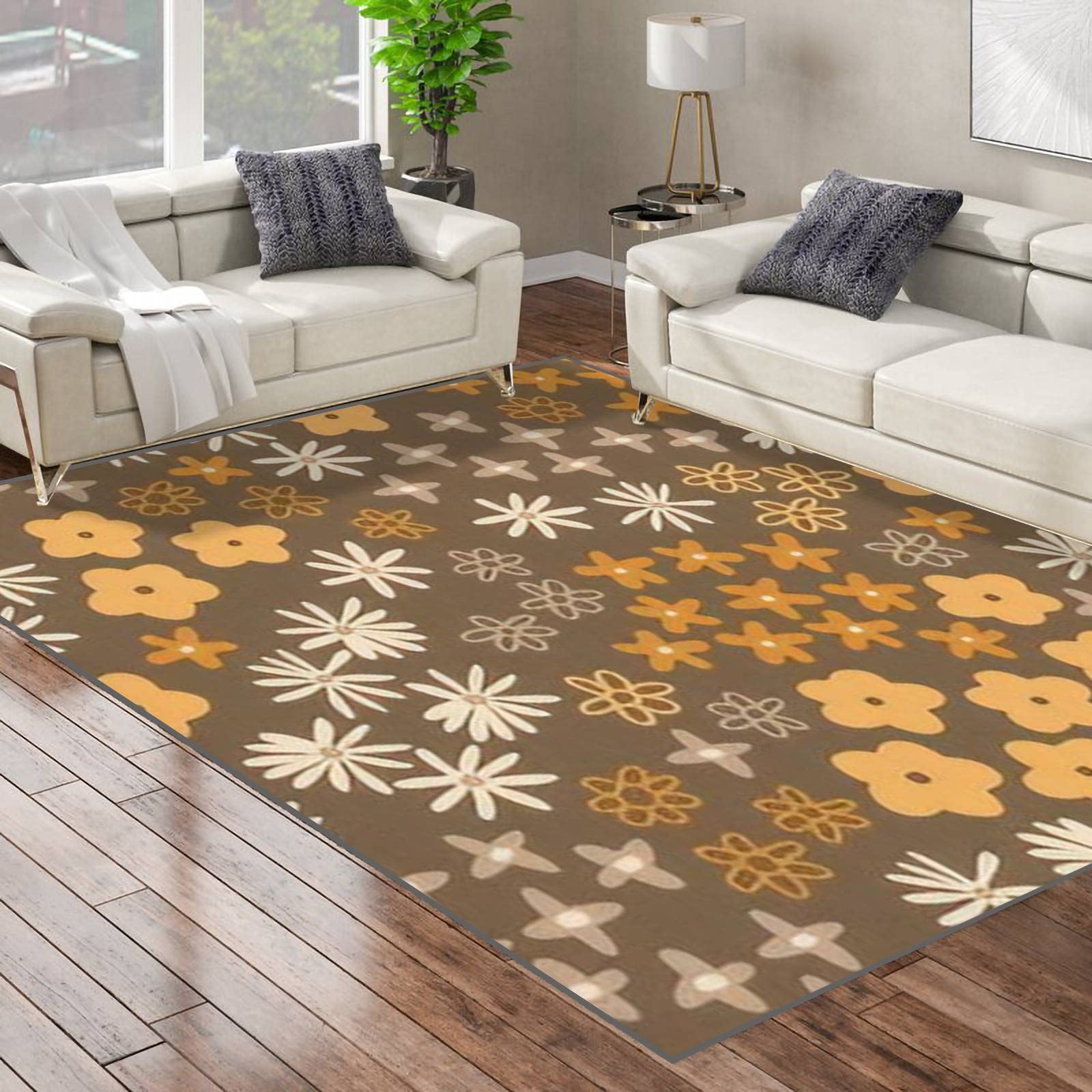 Non-Slip Area Runner Rug - Earthy Bohemian Floral Design, Seamless Scandinavian Carpet for Yoga, Playmat, Nursery & Living Room | Perfect for Home, Bedroom, Patio & Indoor Floor Decor