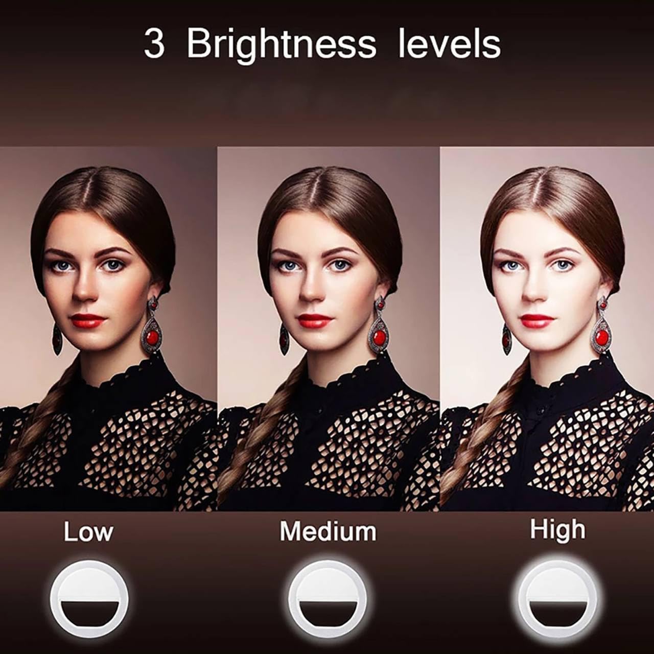 Mini Selfie Ring Light with Clip - Rechargeable LED Light for Phone, Tablet, Laptop & Camera - 3 Adjustable Brightness Levels (White) - Perfect for Video Calls, TikTok, YouTube & Live Streaming