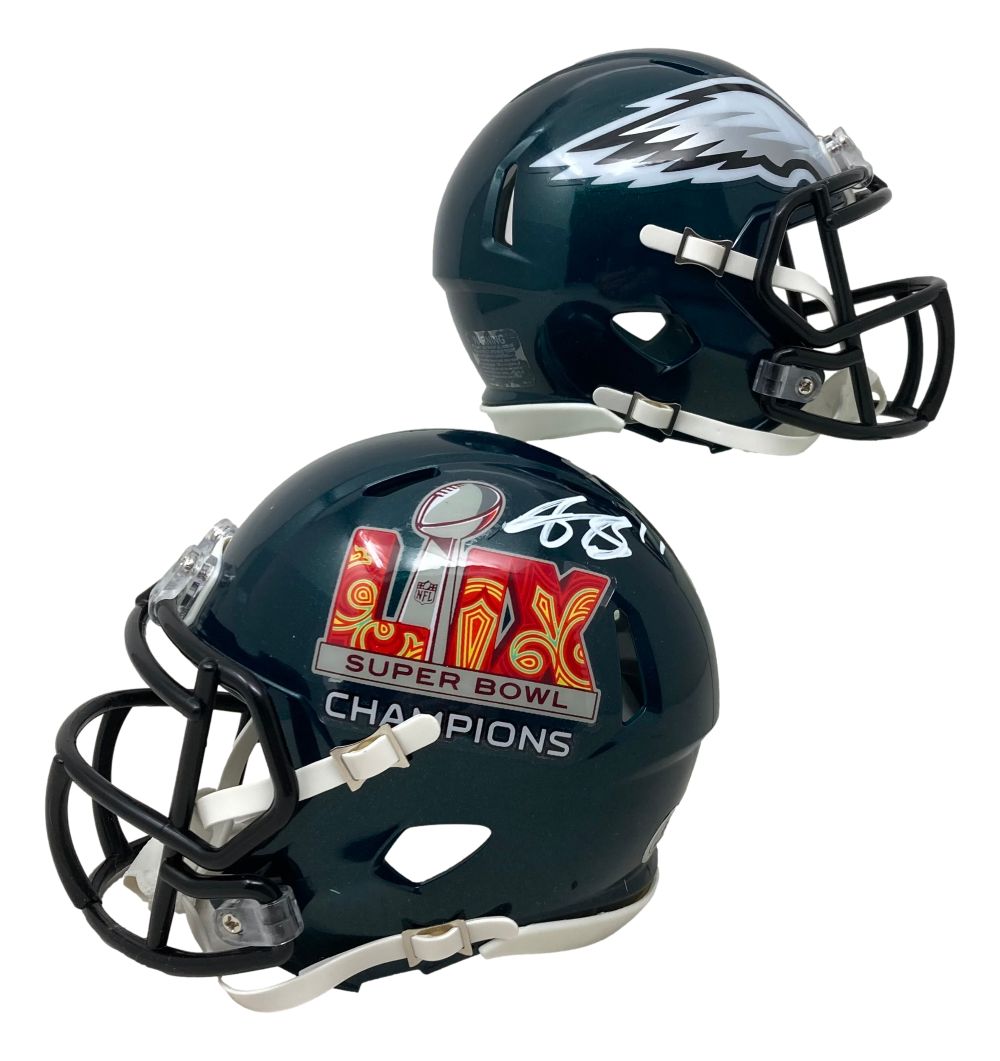 AJ Brown Autographed Philadelphia Eagles Super Bowl 59 Mini Speed Helmet - Limited Edition Collectible for Football Fans, Home Decor, and Sports Memorabilia Display
